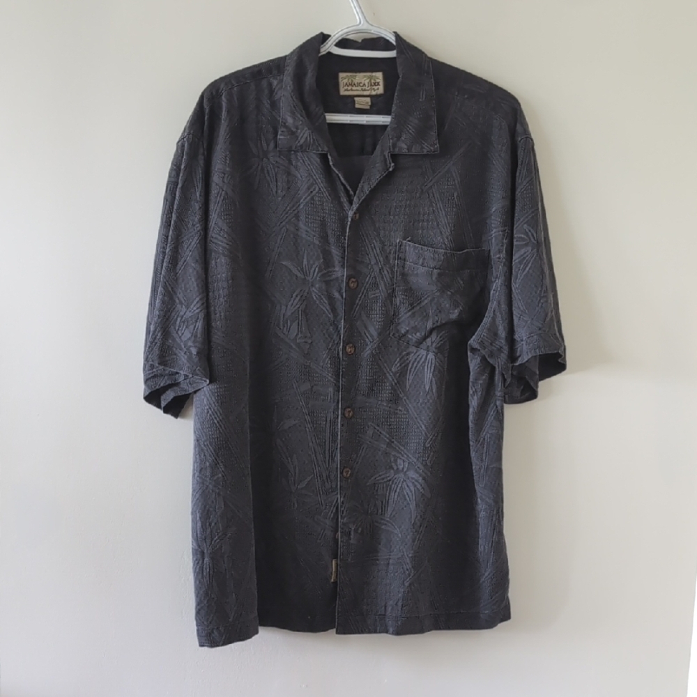 Jamaica Jaxx Black 100% Silk Button Down Shirt Size M